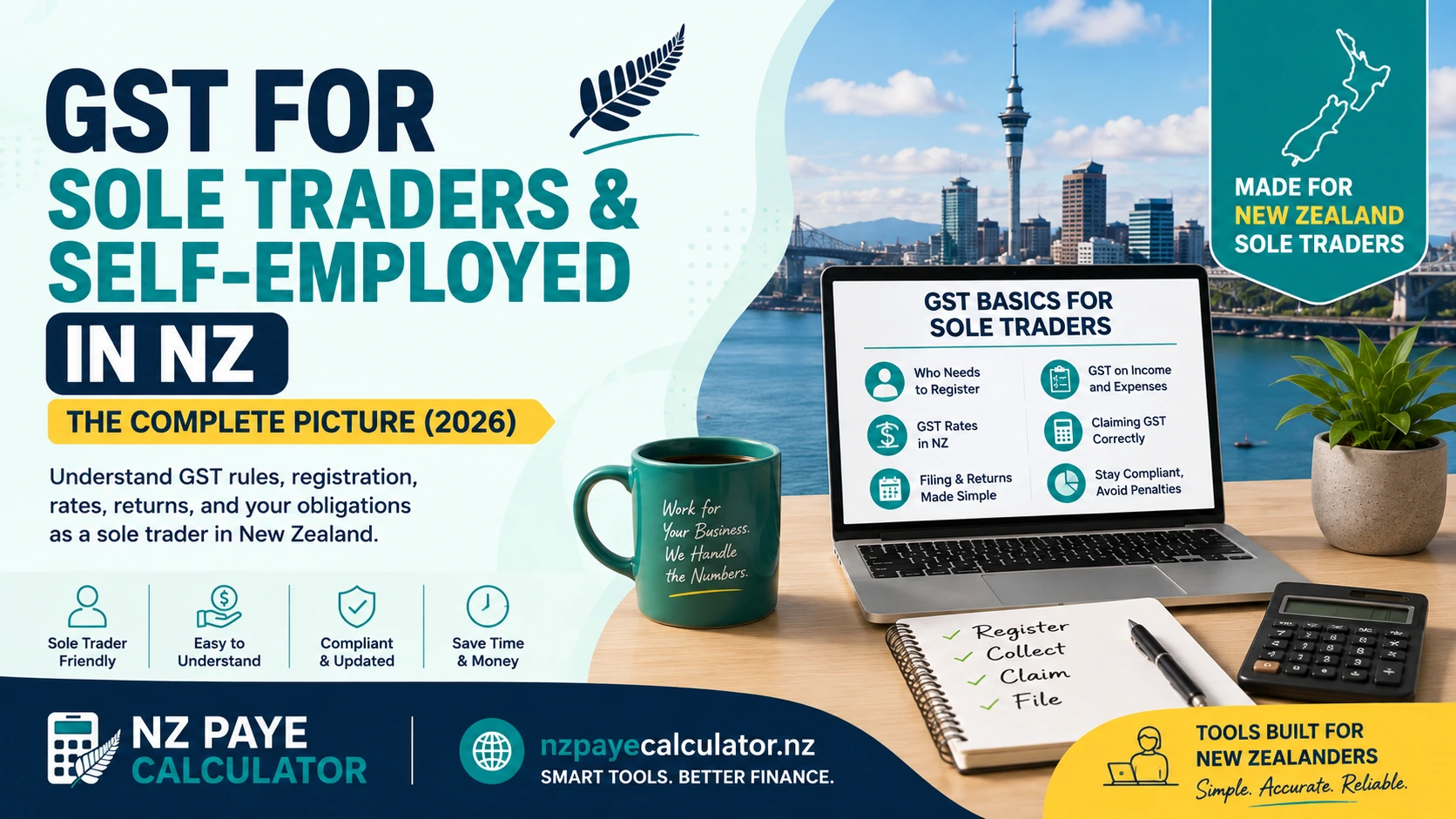 GST for sole traders and self-employed in New Zealand 2026 guide covering GST registration, rates, returns, expenses and compliance