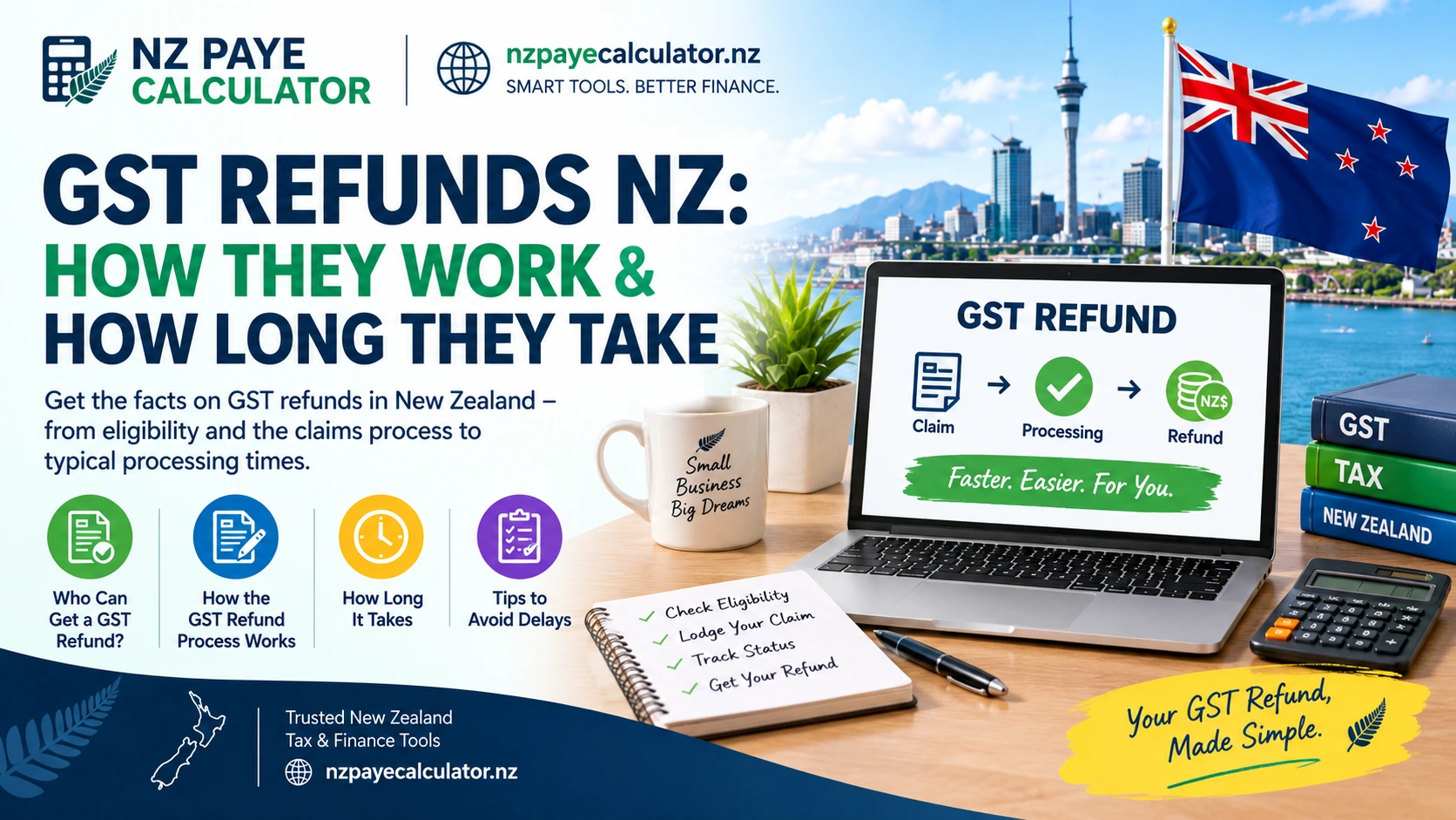 GST refunds in New Zealand explained, including GST refund eligibility, claim process, processing times and tips to avoid delays