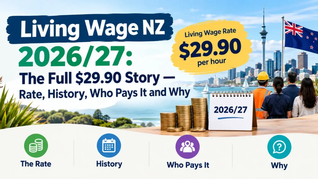 Living Wage NZ 2026/27 rate of $29.90 per hour, including rate history, who pays it and why it matters