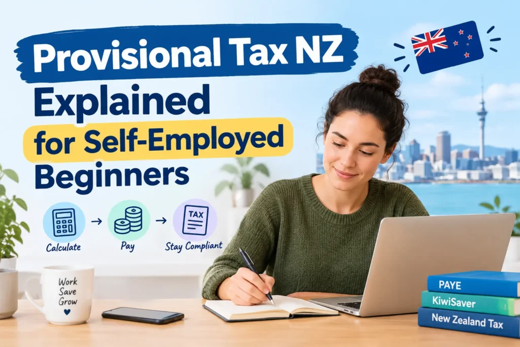 Provisional Tax NZ explained for self-employed beginners, showing tax calculation, payment and compliance steps.