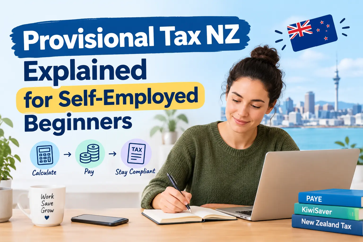 Provisional Tax NZ explained for self-employed beginners, showing tax calculation, payment and compliance steps.