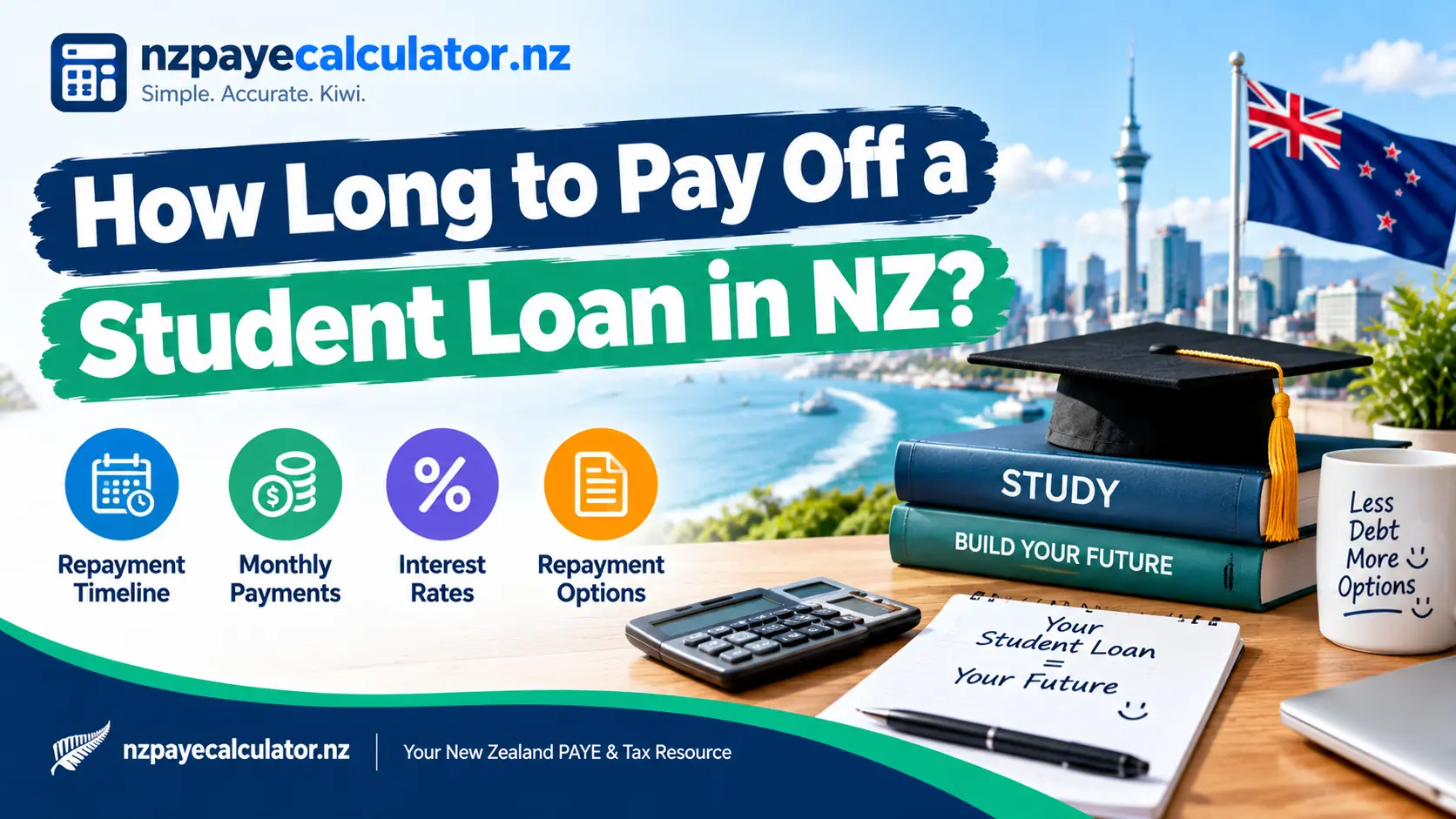 How long to pay off student loan NZ, including repayment timeline, monthly payments, interest rates and repayment options