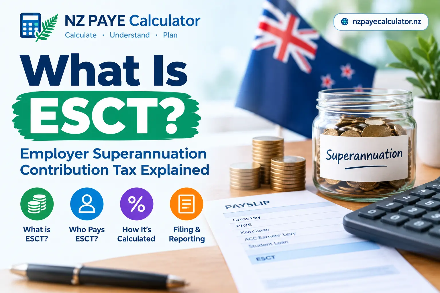What is ESCT in New Zealand? Employer Superannuation Contribution Tax explained with KiwiSaver, ESCT calculation, employer contributions and payroll reporting.